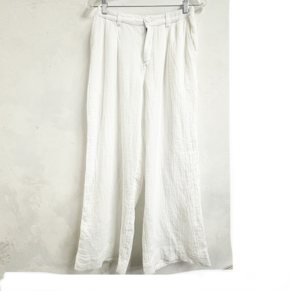 Aerie Womens Small Waffle Knit Wide Leg Lounge Pants Beachy Flowy White Vacation